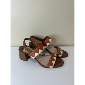 Prada Slingback Block Heels Greca Sz EU 39 Brown Orange - Light Cosmetic Wear
